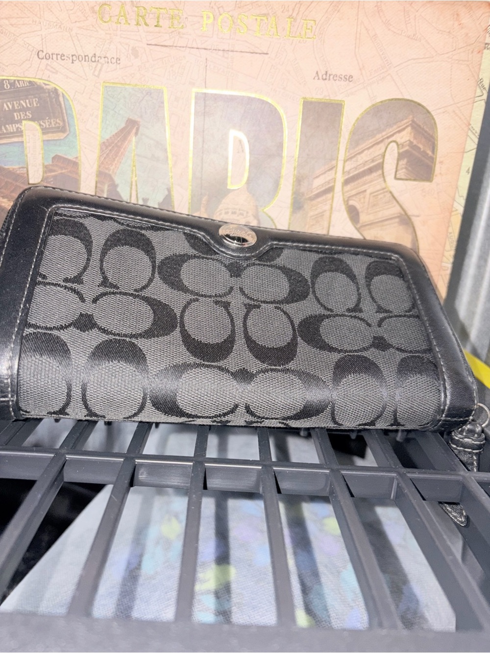 Coach Black Signature Jacquard Continental Wallet
